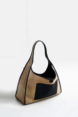 Never Late Hobo Bag Top Grain Leather Black Combi Sand