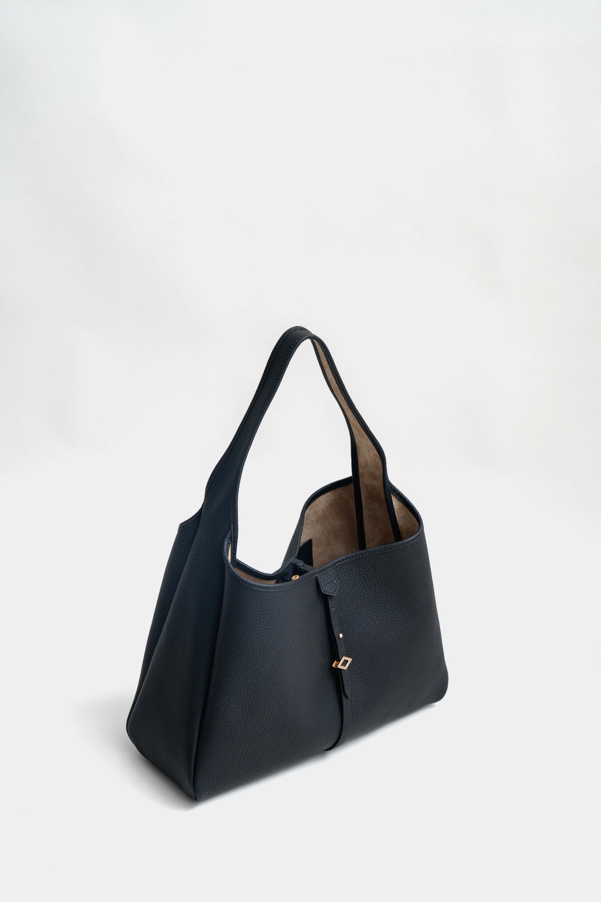 Never Late Hobo Bag Top Grain Leather Black  Combi Sand