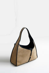 Never Late Hobo Bag Top Grain Leather Black  Combi Sand